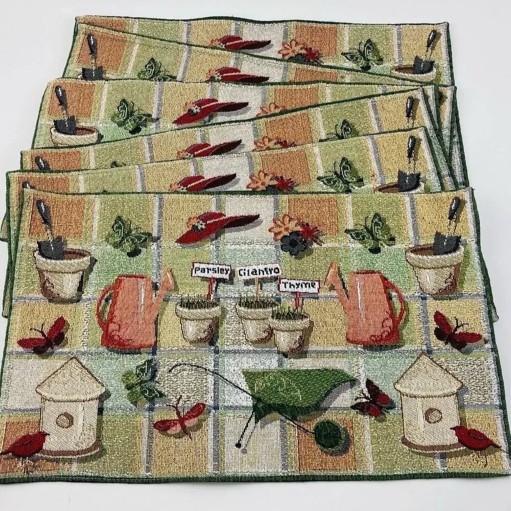Placemats Set 6 Herb Garden Theme Bird Butterflies Red Hat Park B Smith Tapestry